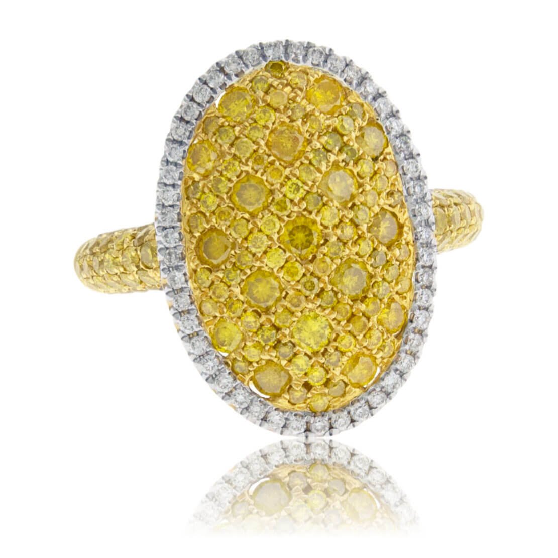 Yellow Diamond & Diamond Halo Oval Shape Ring - Park City Jewelers