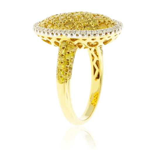 Yellow Diamond & Diamond Halo Oval Shape Ring - Park City Jewelers