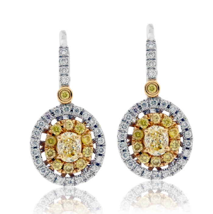 Yellow Diamond & Double Diamond Halo Drop Earrings - Park City Jewelers
