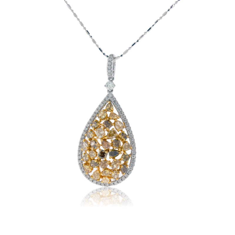 Yellow Diamond Tear Drop with Diamond Halo Necklace - Park City Jewelers