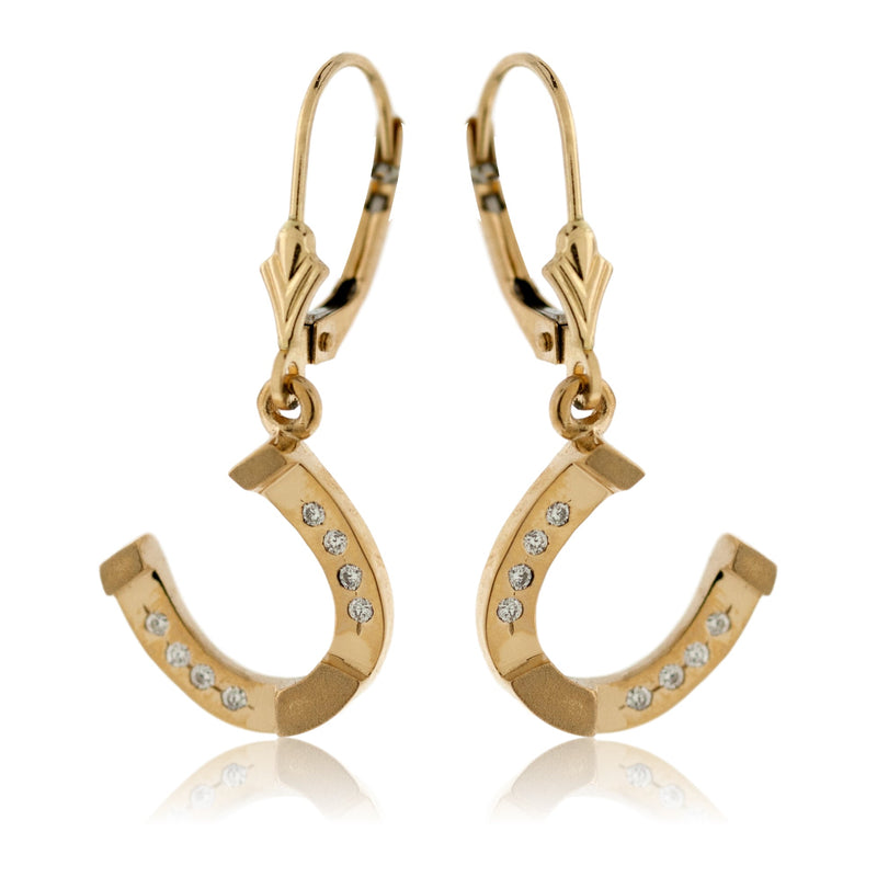 Yellow Gold and Diamond Dangle Horse Shoe Earrings - Park City Jewelers