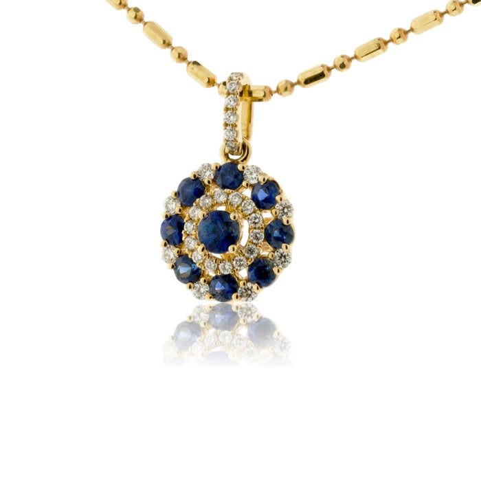Yellow Gold Blue Sapphire and Diamond Blooming Pendant - Park City Jewelers