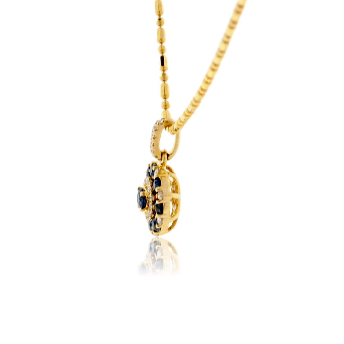Yellow Gold Blue Sapphire and Diamond Blooming Pendant - Park City Jewelers