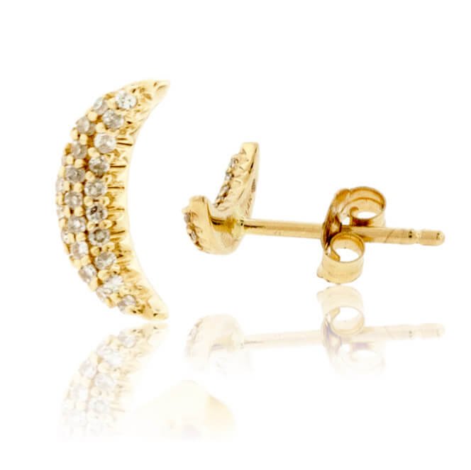 Yellow Gold Crescent Moon Diamond Earrings - Park City Jewelers