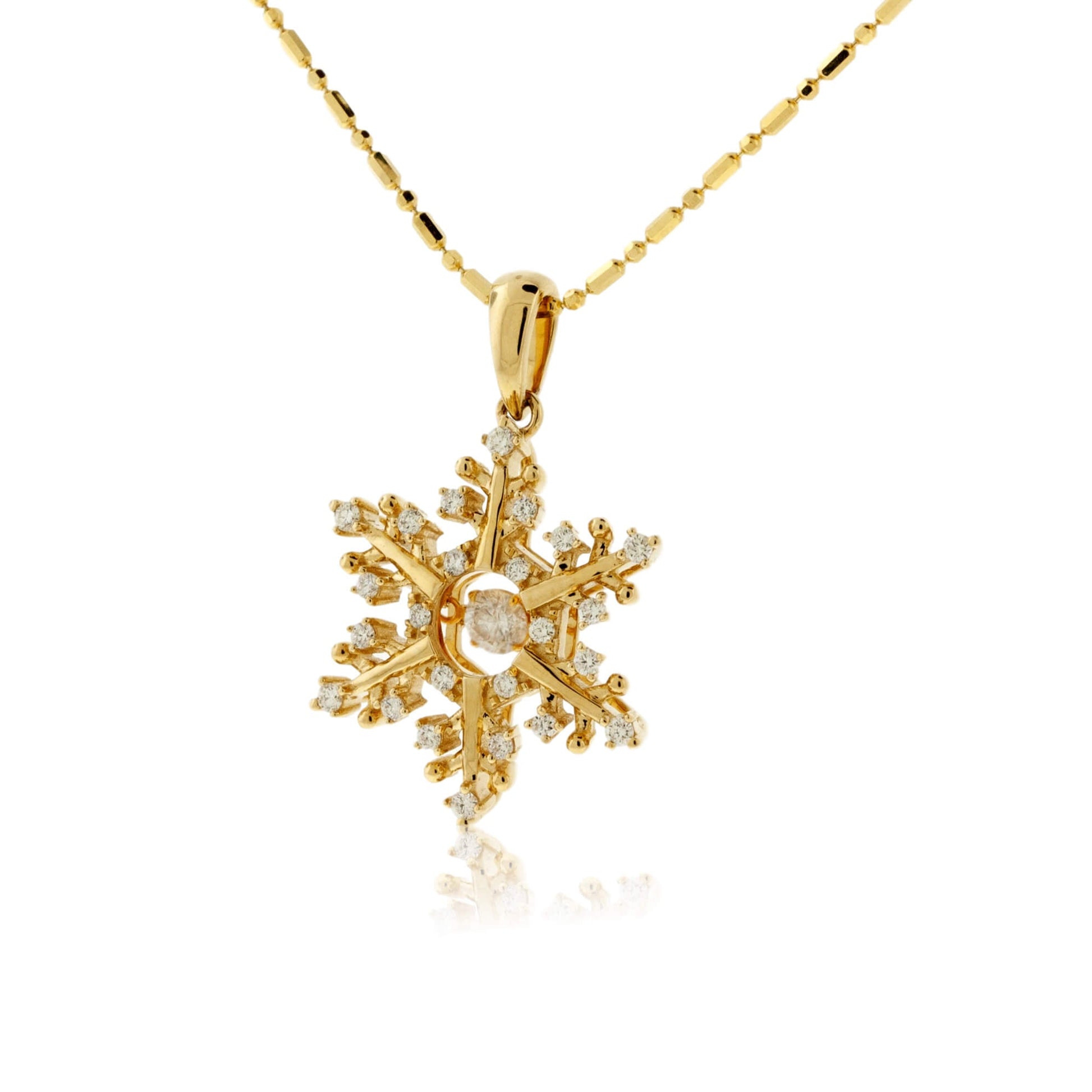 Yellow Gold Dancing Diamond Snowflake Necklace - Park City Jewelers