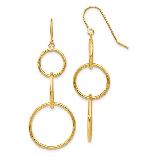 Yellow Gold Dangle Wire 3 Circle Earrings - Park City Jewelers