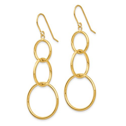 Yellow Gold Dangle Wire 3 Circle Earrings - Park City Jewelers