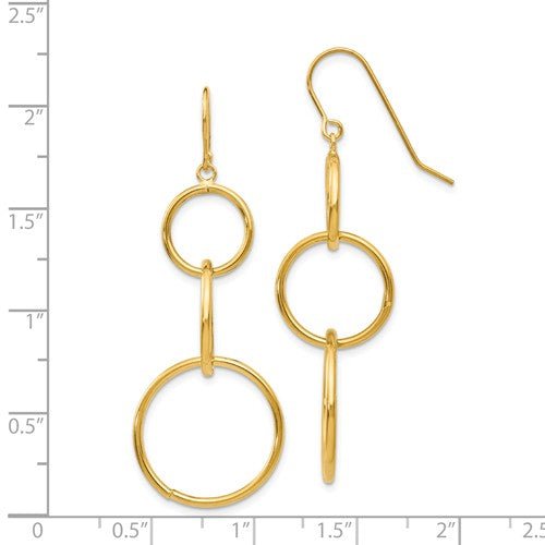 Yellow Gold Dangle Wire 3 Circle Earrings - Park City Jewelers