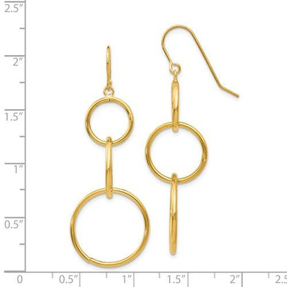 Yellow Gold Dangle Wire 3 Circle Earrings - Park City Jewelers