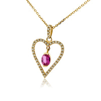 Yellow Gold Diamond and Pink Sapphire Heart Shaped Pendant - Park City Jewelers