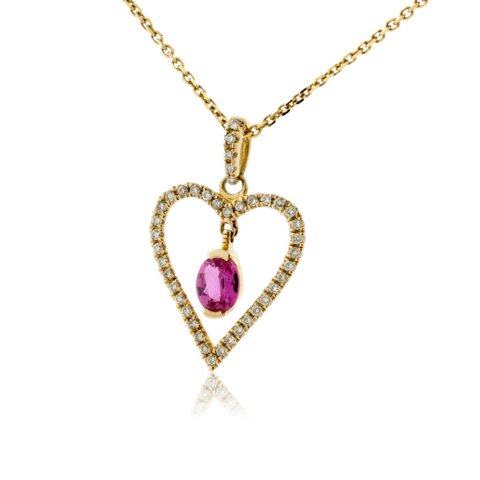 Yellow Gold Diamond and Pink Sapphire Heart Shaped Pendant - Park City Jewelers