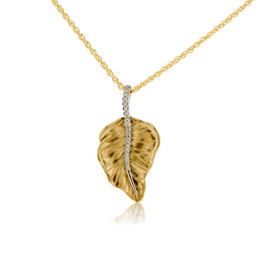 Yellow Gold Diamond Leaf Pendant with Chain - Park City Jewelers