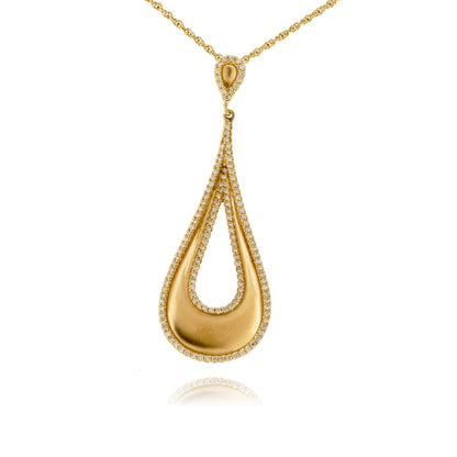 Yellow Gold Diamond Tear Drop Pendant with Chain - Park City Jewelers