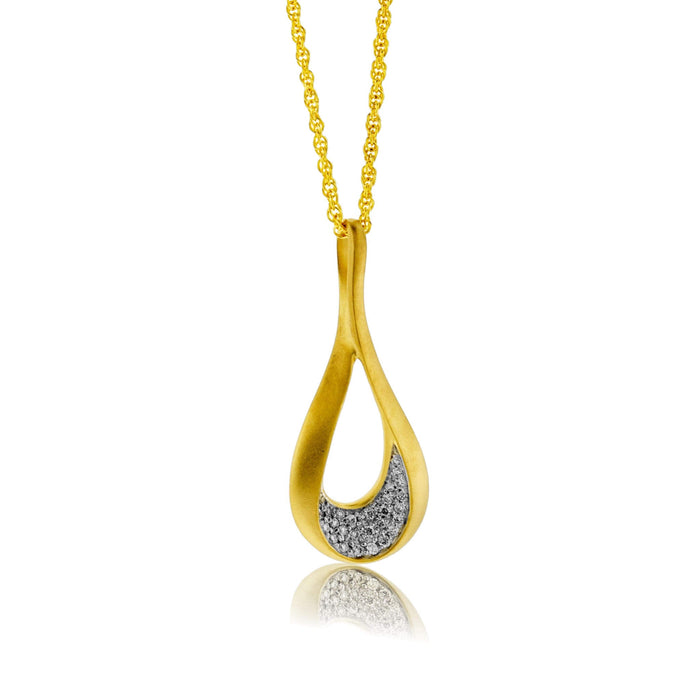 Yellow Gold Diamond Tear Drop Pendant with Chain - Park City Jewelers