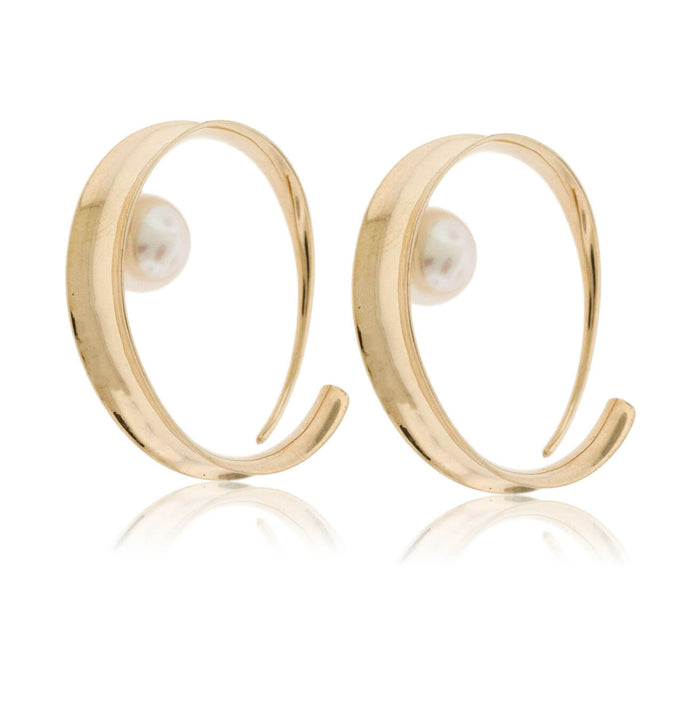 Yellow Gold Endless Hoop with Pearl Anti Clastic Earrings - Park City Jewelers
