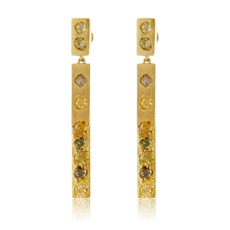 Yellow Gold Fancy Colored Diamond Dangle Bar Earrings - Park City Jewelers