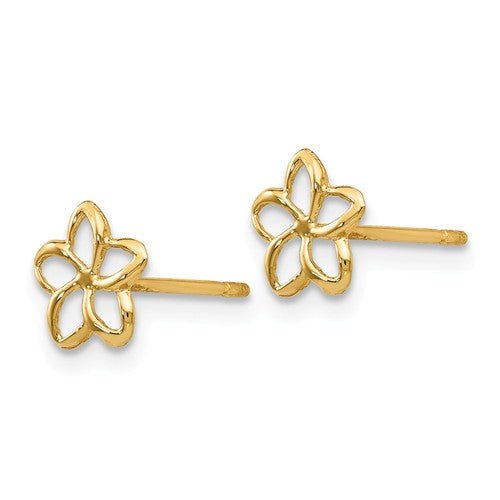 Yellow Gold Plumeria Flower Post Stud Earrings - Park City Jewelers