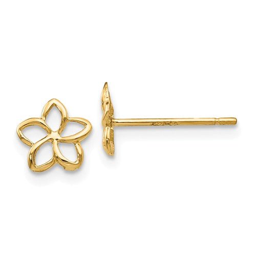 Yellow Gold Plumeria Flower Post Stud Earrings - Park City Jewelers