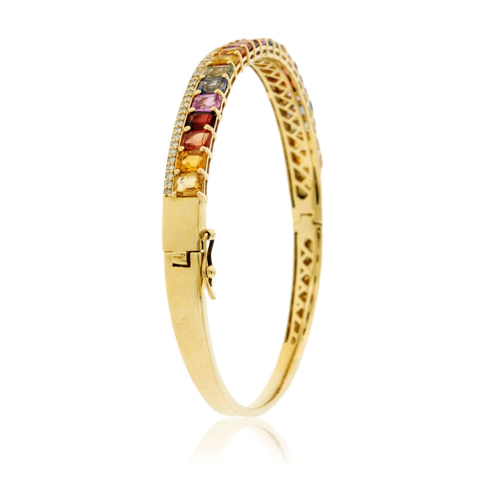 Yellow Gold Rainbow Sapphire and Diamond Accented Bracelet - Park City Jewelers
