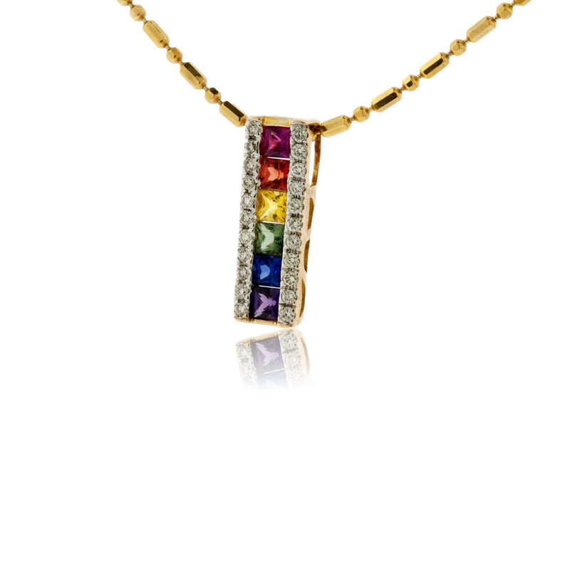 Yellow Gold Rainbow Sapphire and Diamond Pendant - Park City Jewelers