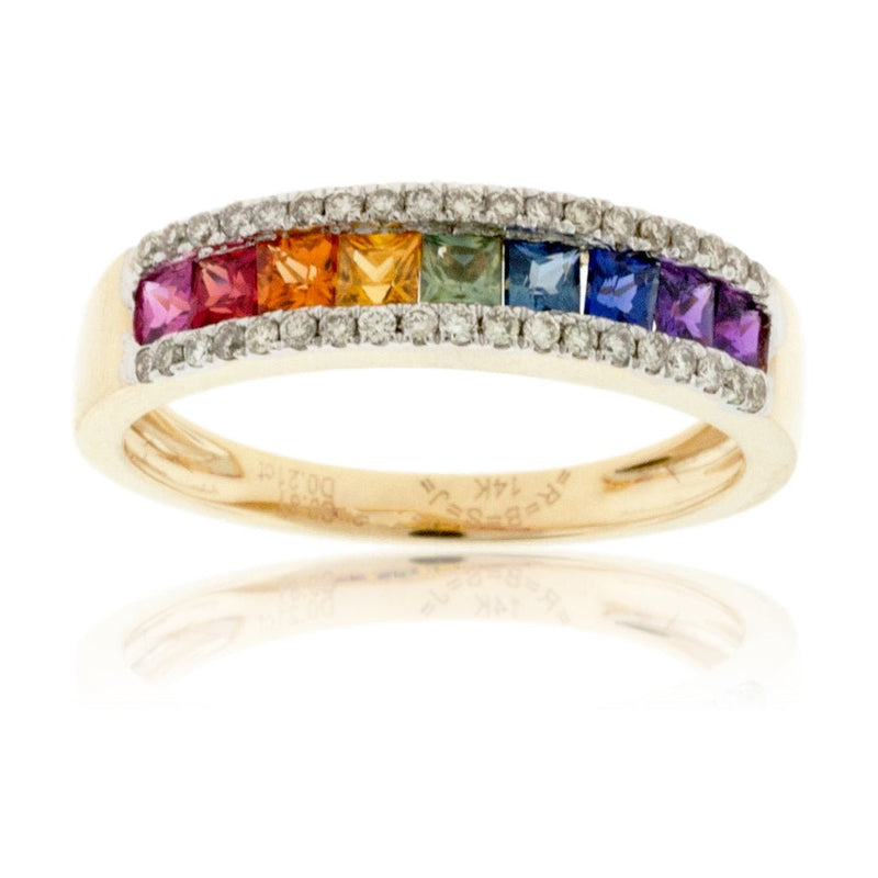 Yellow Gold Rainbow Sapphire and Diamond Ring - Park City Jewelers