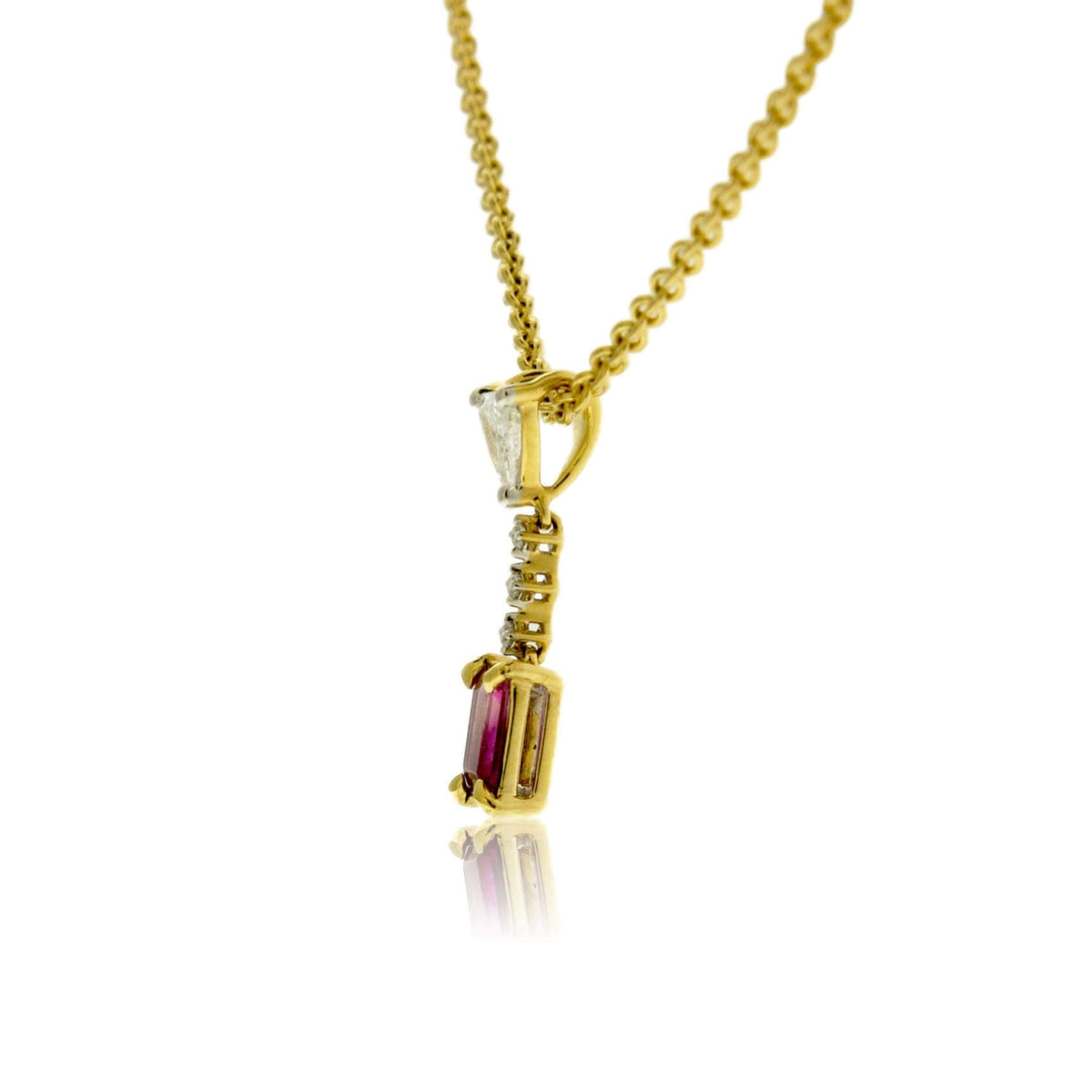 Yellow Gold Red Emerald & Diamond Drop Pendant - Park City Jewelers
