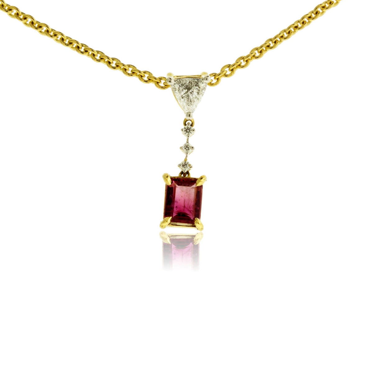 Yellow Gold Red Emerald & Diamond Drop Pendant - Park City Jewelers