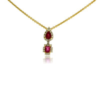 Yellow Gold Red Emerald & Diamond Halo Drop Pendant - Park City Jewelers