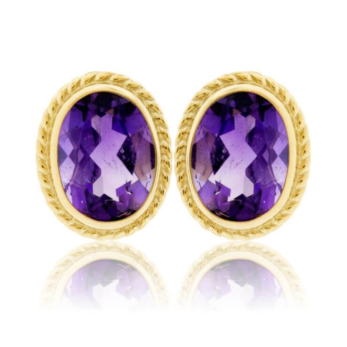 Yellow Gold Rope & Amethyst Rope Stud Earrings - Park City Jewelers
