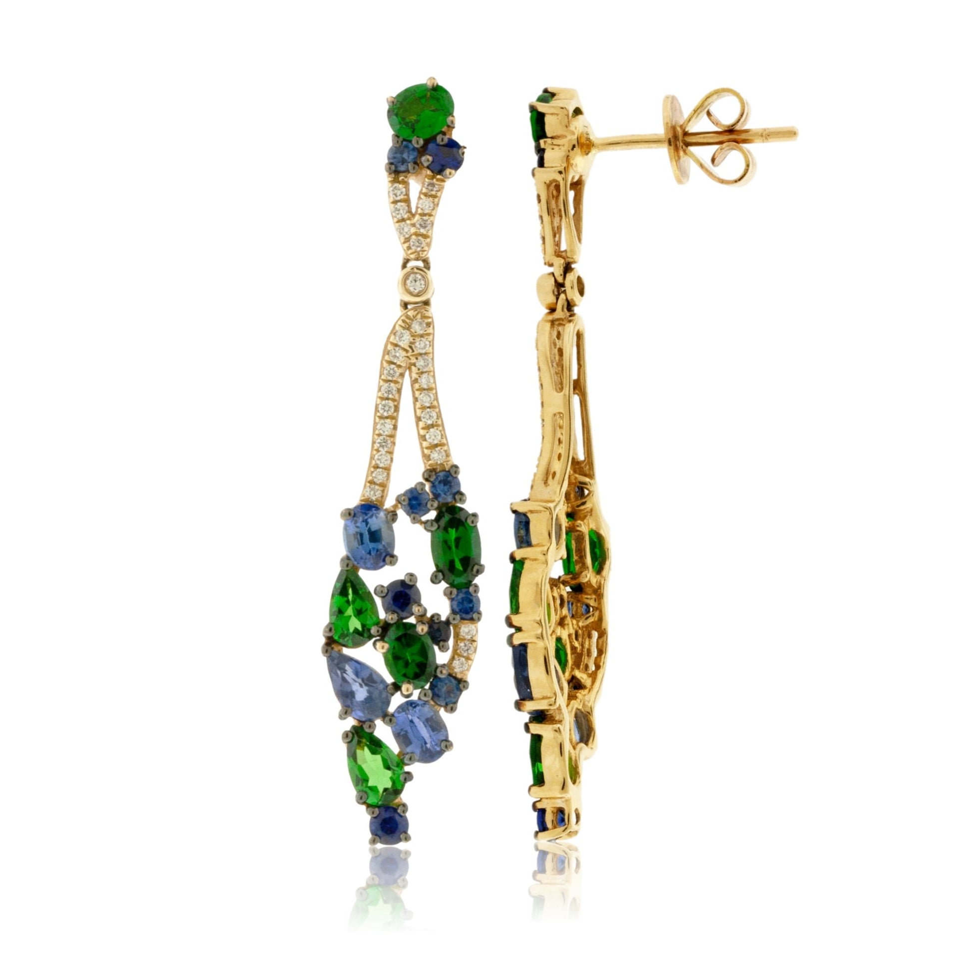 Yellow Gold Sapphire & Tsavorite Dangle Earrings - Park City Jewelers