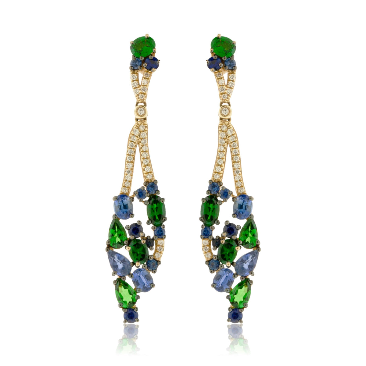Yellow Gold Sapphire & Tsavorite Dangle Earrings - Park City Jewelers