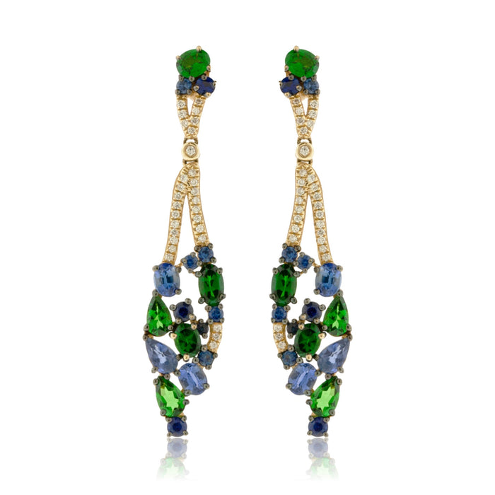 Yellow Gold Sapphire & Tsavorite Dangle Earrings - Park City Jewelers