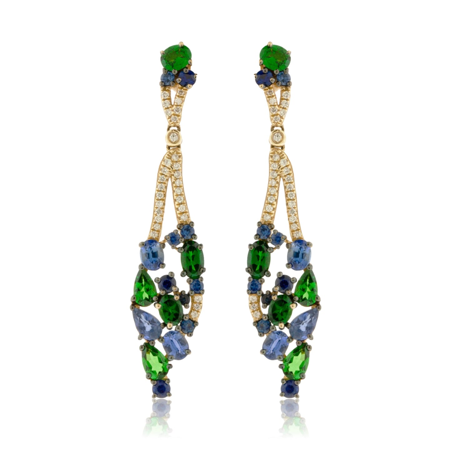 Yellow Gold Sapphire & Tsavorite Dangle Earrings - Park City Jewelers