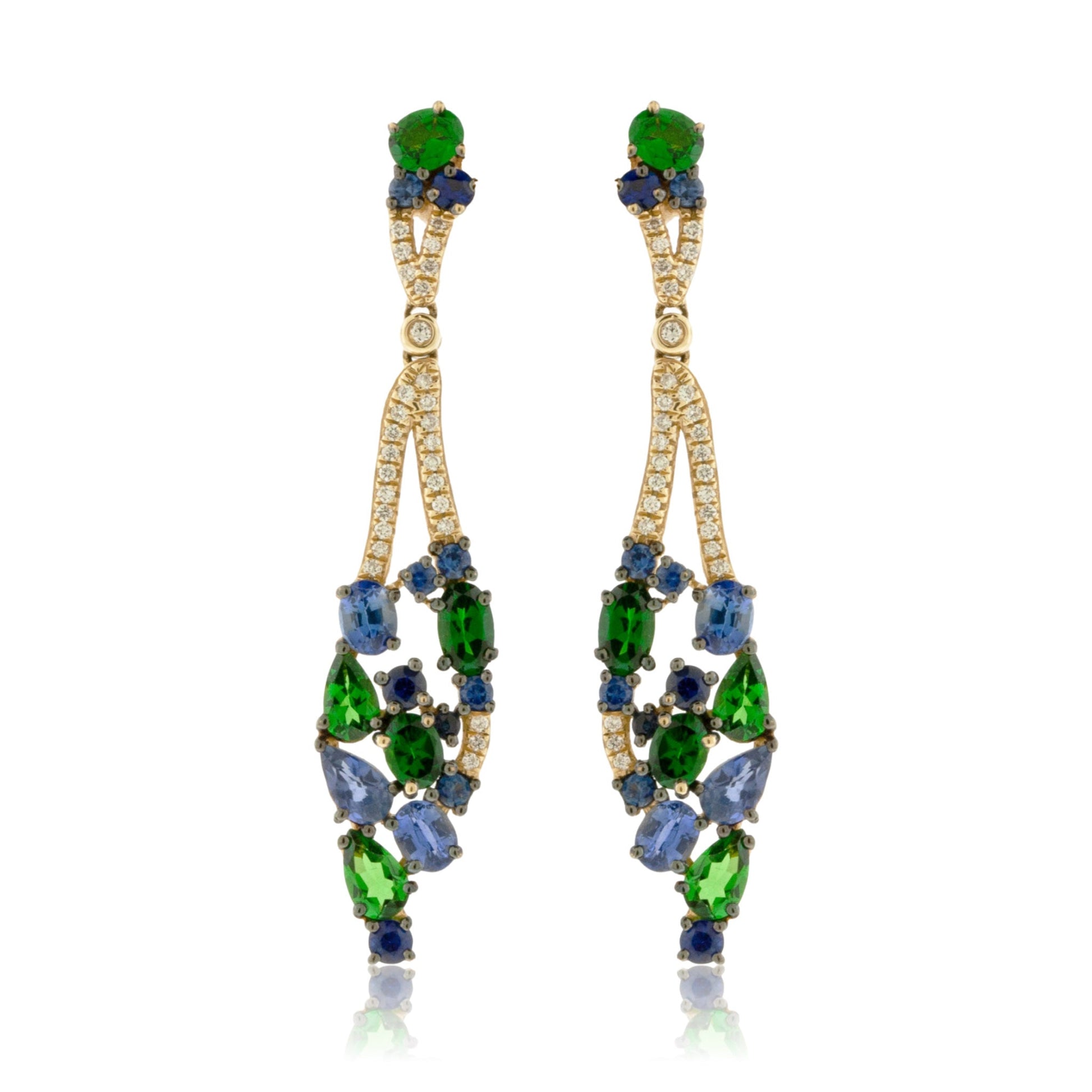 Yellow Gold Sapphire & Tsavorite Dangle Earrings - Park City Jewelers