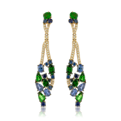 Yellow Gold Sapphire & Tsavorite Dangle Earrings - Park City Jewelers