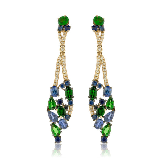 Yellow Gold Sapphire & Tsavorite Dangle Earrings - Park City Jewelers