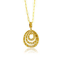 Yellow Gold Satin Finish Flush Set Concentric Oval with Paperclip Chain - Park City Jewelers
