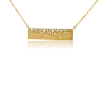 Yellow Gold Satin Finish Flush Set Diamond Bar Necklace - Park City Jewelers