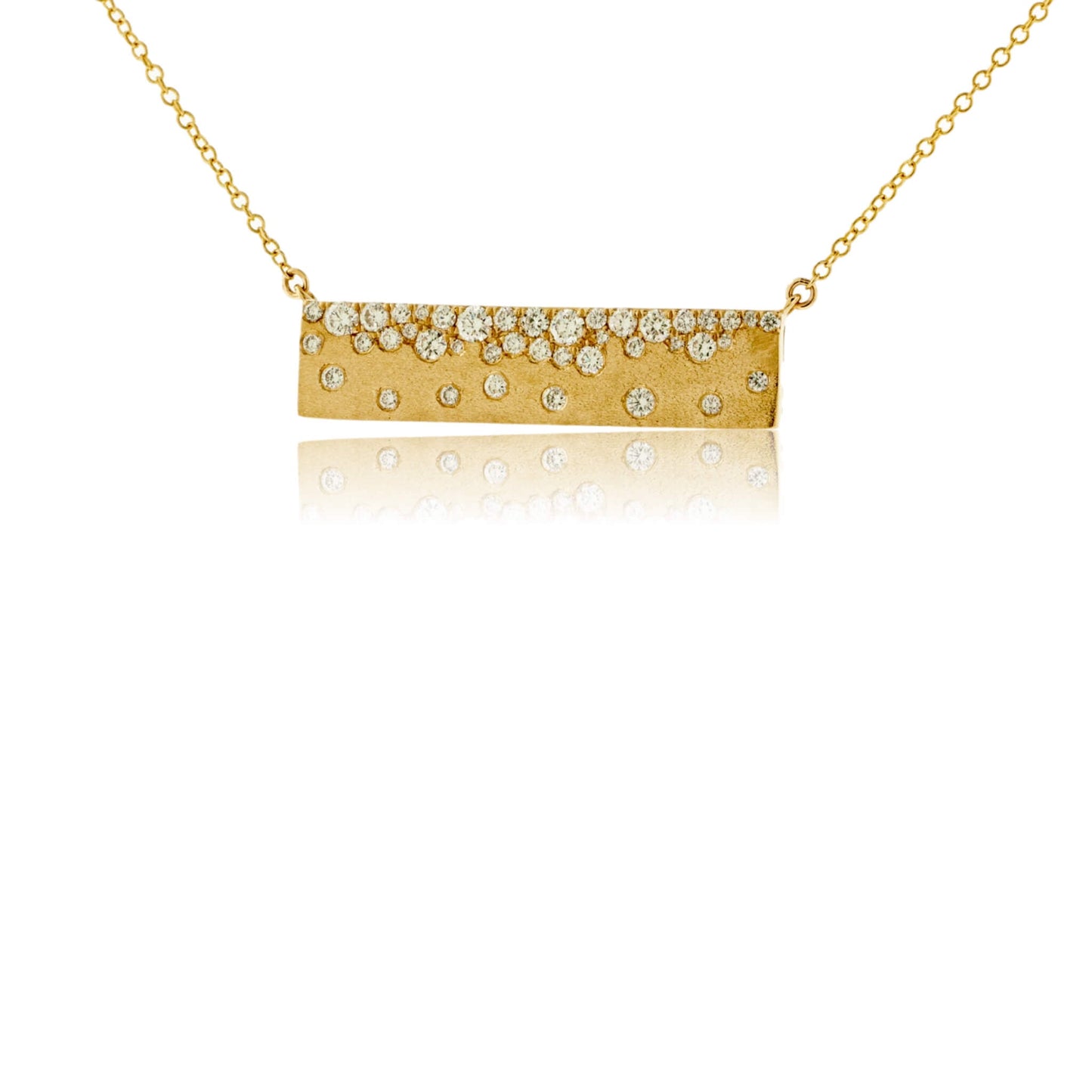 Yellow Gold Satin Finish Flush Set Diamond Bar Necklace - Park City Jewelers