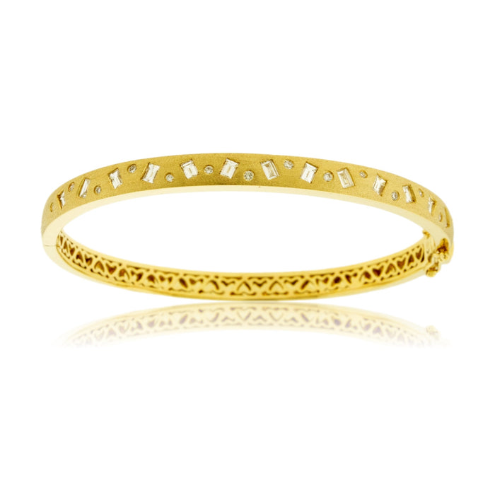 Yellow Gold Satin Finish Flush Set Diamond Bracelet - Park City Jewelers