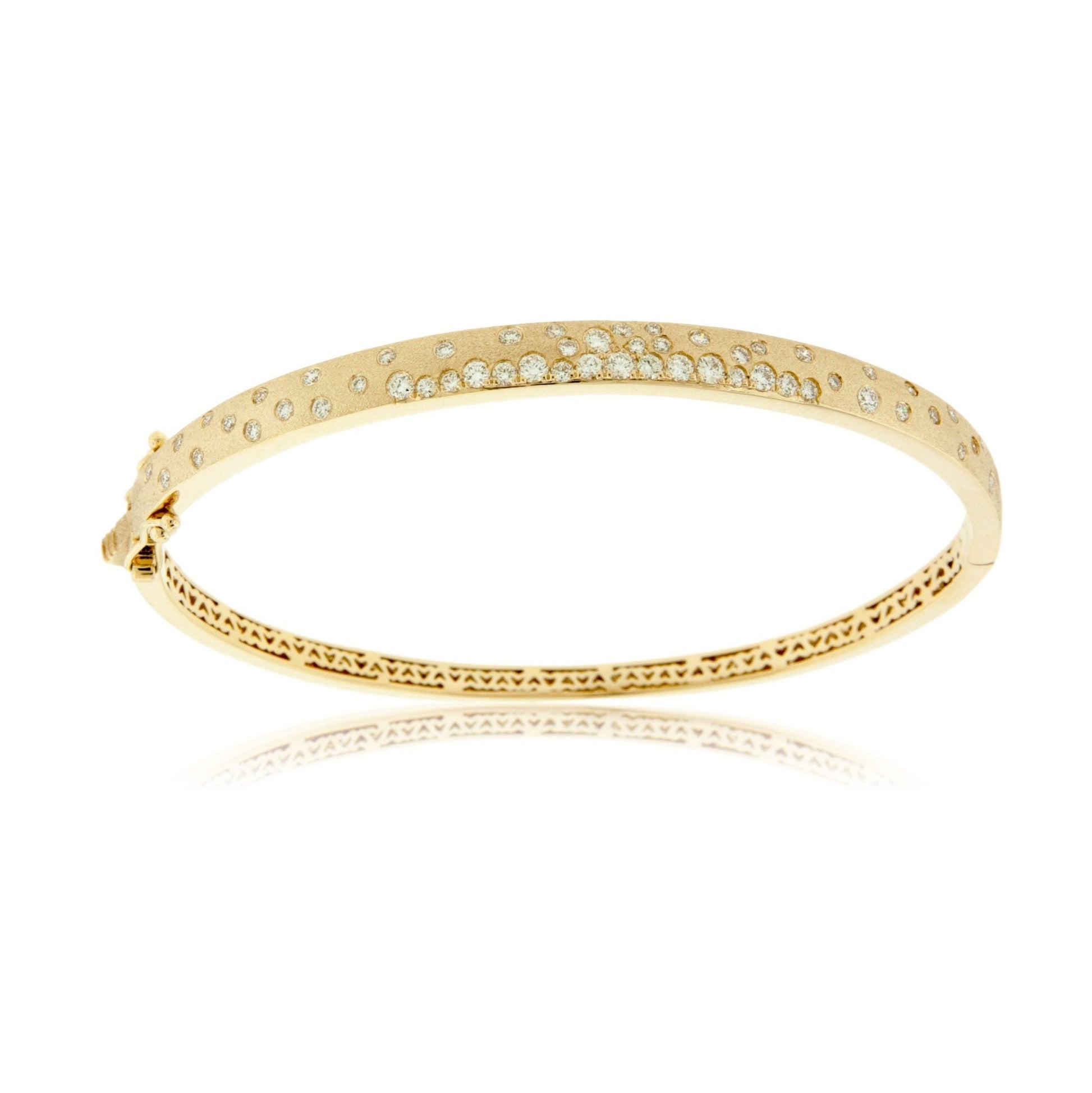 Yellow Gold Satin Finish Flush Set Diamond Bracelet - Park City Jewelers