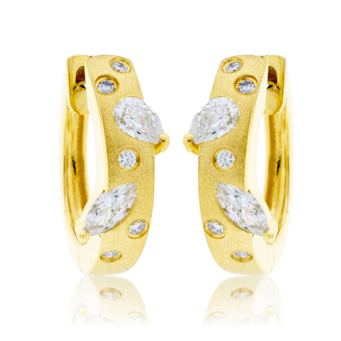 Yellow Gold Satin Finish Flush Set Diamond Earrings - Park City Jewelers