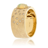 Yellow Gold Satin Finish Flush Set Diamond & Opal Cabochon Ring - Park City Jewelers