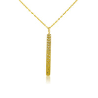 Yellow Gold Satin Finish Flush Set Diamond Vertical Bar Necklace - Park City Jewelers