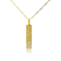 Yellow Gold Satin Finish Flush Set Diamond Vertical Bar Necklace - Park City Jewelers