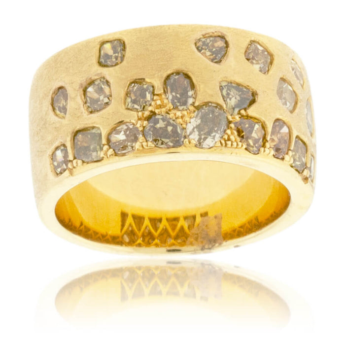 Yellow Gold Satin Finish Flush Set Fancy Colored Diamond Ring - Park City Jewelers