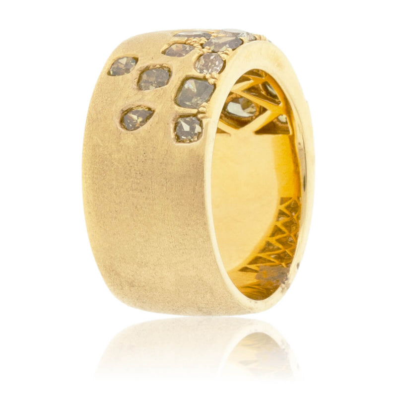 Yellow Gold Satin Finish Flush Set Fancy Colored Diamond Ring - Park City Jewelers