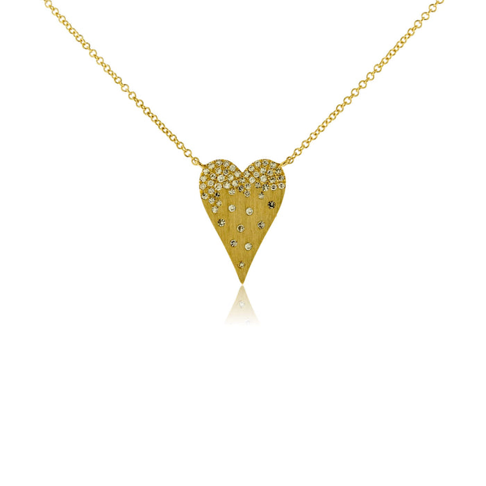 Yellow Gold Satin Finish Flush Set Heart with Chain - Park City Jewelers