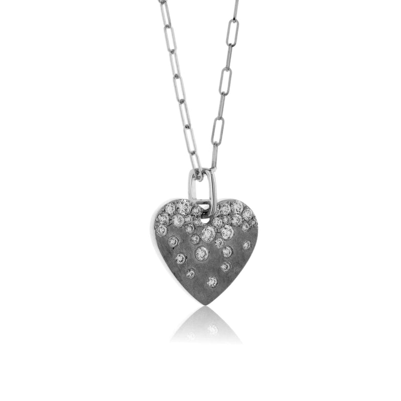 Yellow Gold Satin Finish Flush Set Heart with Paperclip Chain - Park City Jewelers