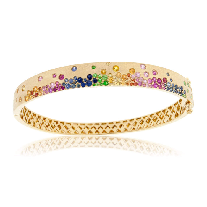 Yellow Gold Satin Finish Flush Set Rainbow Sapphire Bracelet - Park City Jewelers